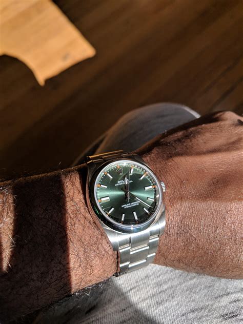 rolex 34mm oyster perpetual green dial|Rolex Oyster Perpetual green price.